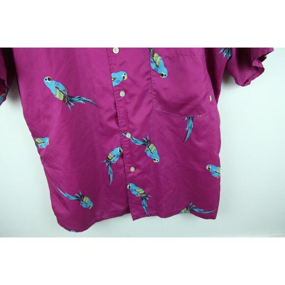 FLAWS VTG 70s 80s Purple Parrot Shirt Hawaiian Magnum PI M 46" Chest Surf Beach - Picture 5 of 11